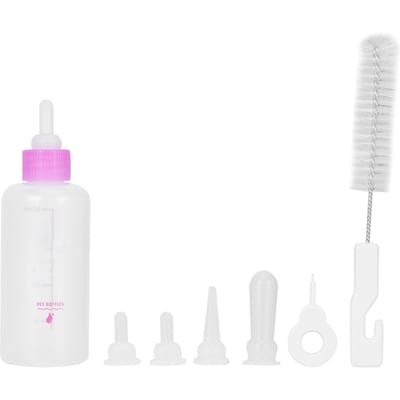 6 STUKS/ Set 60ml Huisdier Puppy Kitten Voerfles Kleine Hond Kat Melk Verzorgingsset (Roze) Pink white
