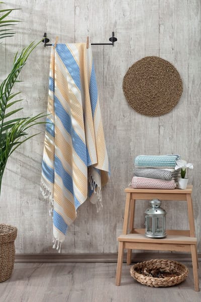 VERA Premium Hamamdoek - 90x171cm - 384gram - 100% Katoen - Strandlaken, blueyellow