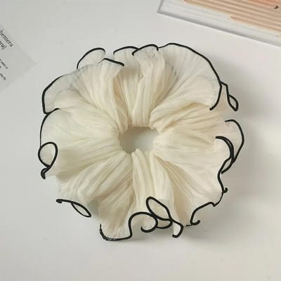 2024 Tempérament Doux Mode Exagéré Bandeau Cheveux Accessoires Cheveux Rétro Chiffon Froissé Chouchous pour Femmes Filles Épingle à Cheveux beige