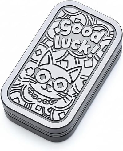 Fidget slider - Fidget Toys - Lucky Cat Design - Sensorisch Speelgoed - Magnetische Push Coin Anti-Stress Speelgoed - Metaal - 1 Stuk - Zilver