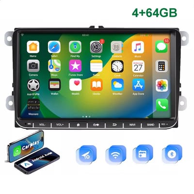 ESSGOO Autoradio - voor Volkswagen VW GOLF 5 6 Caddy Tiguan Touran Passat EOS - 4 + 64GB - 9 Inch HD Aanraakscherm - Bluetooth, USB, WiFi & MP5 - Navigatiesysteem - Apple Carplay en Android Auto