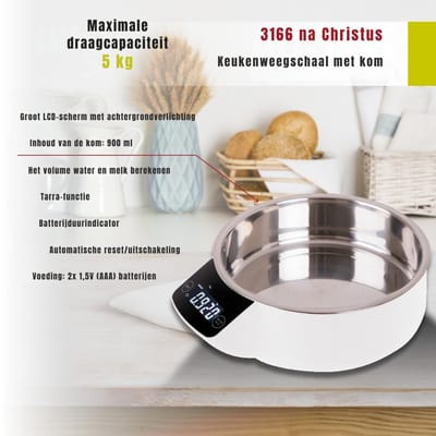 TIM® Keukenweegschaaldigitaalmetkom-Keukenweegschaal-Keukenweegschaaldigitaal-Wit/Zilver-21cmx19cmx8cm