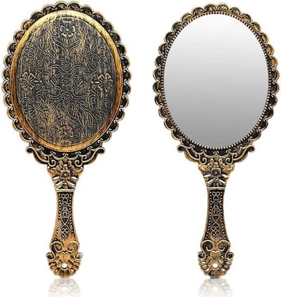 Handspiegel met retro design en bronzen afwerking - Vintage stijl - Draagbaar met handvat - Ovaal model voor make-up en decoratie