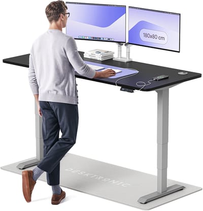 Desktronic HomePro Zit-sta Bureau Elektrisch In Hoogte Verstelbaar, 180x80cm Grijs/Zwart, Stille Dubbele Motor, Hoogte 62-126cm