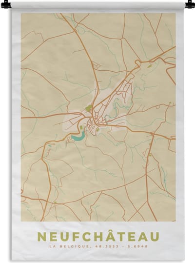 Wandkleed - Wanddoek - Stadskaart - Plattegrond - Kaart - Vintage - Neufchâteau - 120x180 cm - Wandtapijt