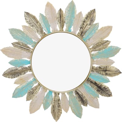 Decoratieve Wandspiegel - 16 Inch Boho Spiegel - Veer Wandkunst Sculptuur - Ronde Spiegels Decor voor Gang Slaapkamer Woonkamer
