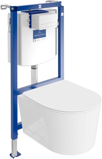 VILLEROY&BOCH VICONNECT LOSO - Inbouwreservoir WC - Witte bedieningsplaat - Rimless wandcloset Hoogglans - Set WC