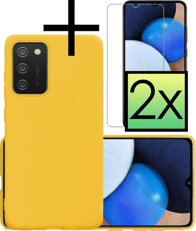 Hoesje - Met 2x Screenprotector - Geschikt voor Samsung Galaxy A02s - Sterk & Shockproof - Back Cover - Siliconen Case - Telefoon Hoes - Geel