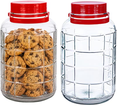 Alessandro XXL voedsel opslag container - 2x - glas - 8 liter - afsluitdop en hengsel - transparant/rood - Weckpotten - Opslagpotten - 20 x 34 cm