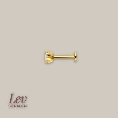 Lev Sieraden - 3.5mm Zirkonia Labret piercing - 925 zilver verguld