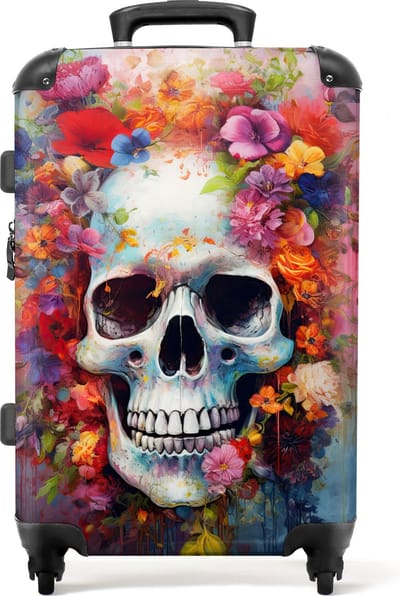 NoBoringSuitcases.com - Grote koffer skull - Reiskoffer bloemen met 4 wielen - Trolley op wieltjes 72 liter - Rolkoffer groot lichtgewicht - Ruimbagage valies 20kg - Valiezen voor volwassenen middelmaat - Bagagekoffer medium - Suitcase large tsa slot