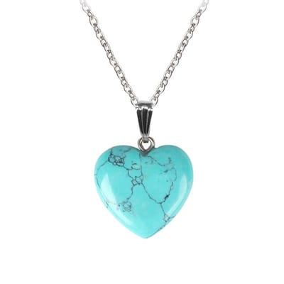 Fako Bijoux® - Ketting Met Hartje - Hart Natuursteen - 20x20mm - Turquoise - 50cm