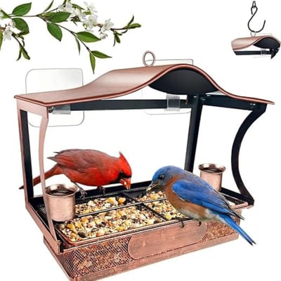 Nexvo® Vogelvoederhuisje raam - Vogelhuisjes - Doorzichtig met Zuignap - Bruin - 28cm x 14cm x 18cm;570 g