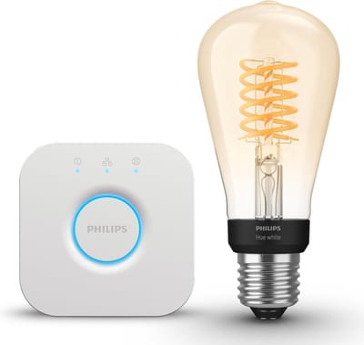Philips Hue Starterspakket - E27 - met 1 Filament Edisonlamp Groot (ST72) - Warmwit Licht - Incl. 1 Hue Bridge - Hue White Filament