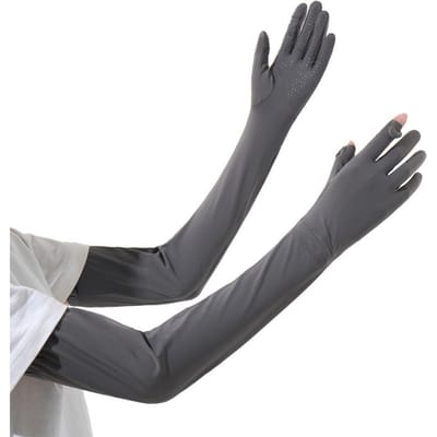Gants de Protection Solaire d'Été pour Femmes Manches Longues pour la Conduite Protection UV Soie Glacée Sport Équitation Antidérapant Manches Glacées One size gray