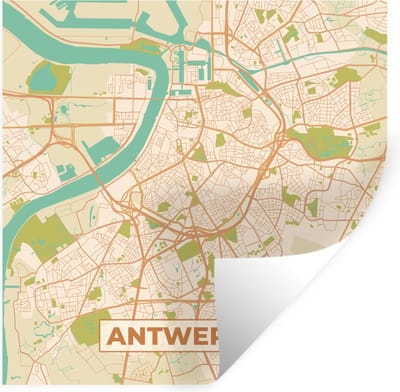 Muurstickers - Sticker Folie - Antwerpen - Stadskaart - Kaart - Plattegrond - Antwerpen - 100x100 cm - Plakfolie - Muurstickers Kinderkamer - Zelfklevend Behang XXL - Zelfklevend behangpapier - Stickerfolie