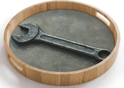 Dienblad rond 40x40 cm - Schootdienblad hout - Steeksleutel - Schilderij - Gereedschap - Verf - Borrelplank rechthoek - Plateau houten dienbladen