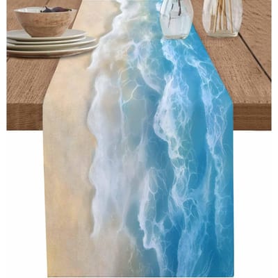 Strand Oceaan Golf Blauw Waterrimpeling Linnen Tafelkleed Commode Sjaal Decor Herbruikbaar Keuken Eettafelkleed Feest Decoratie 150x33cm