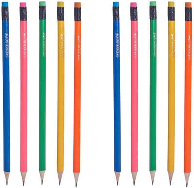 Pincello Teken potloden - 10x - multi colours - grijze punt - met end gummetje - schrijfbenodigdheden