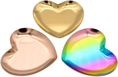 Sieradenplateau in hartvorm - 3-delige set gouden ringtray voor metalen sieradenopslag en display