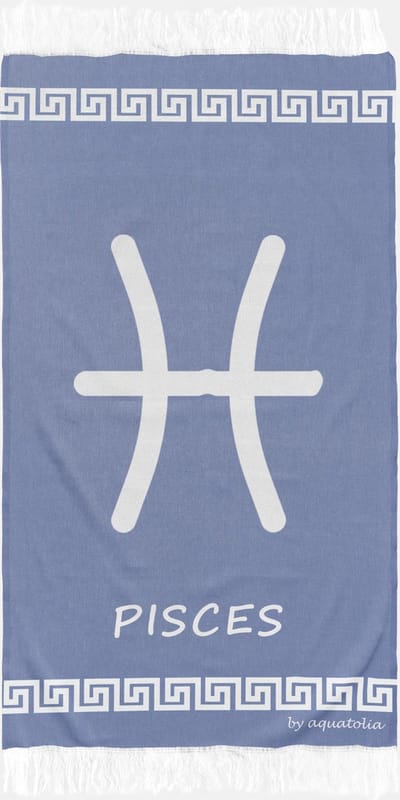 uit Turkije By Aquatolia Hamamdoek Pisces Zodiac  - 100% Zacht Katoen - Strandlaken - Handdoek - Donkerblauw - 100cm x 180cm - Originele hamamdoek uit Turkije