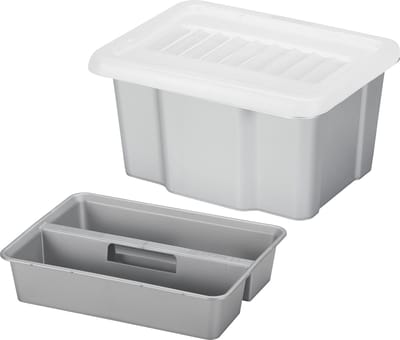 Sunware opslagbox - kunststof - 24 liter - lichtgrijs - 42 x 33 x 22 cm - met deksel - en organiser tray
