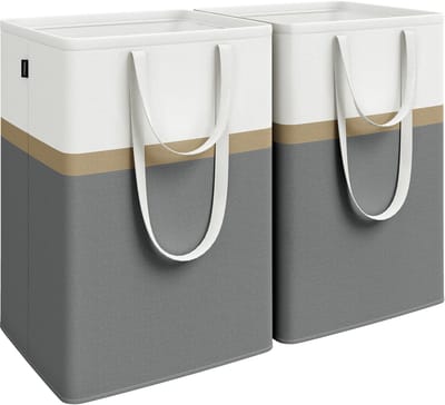 SONGMICS - Wasmand - Wasmanden Set van 2 - Opvouwbaar - Met Korte en Lange Handgrepen - Gemakkelijk te Dragen en Reinigen