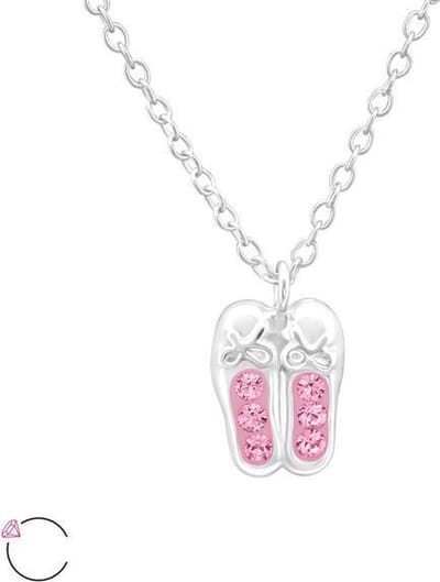 Amanto Kids Ketting Chelsea Pink - 925 Zilver E-Coating - Ballet - 7x9mm - 39cm