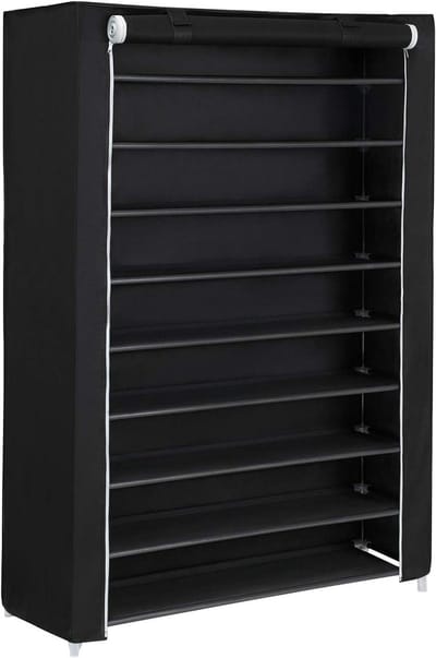 Textiele Schoenenkast Zwart – 9 Planken – Stoffen Schoenenrek 100x28x162 cm