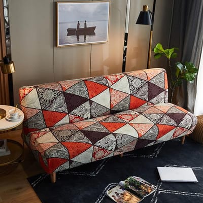 Geometrische opvouwbare slaapbankhoes Bankhoezen Stretchdubbele zithoes Hoezen voor woonkamer Geometrische print M (160-180cm) brown