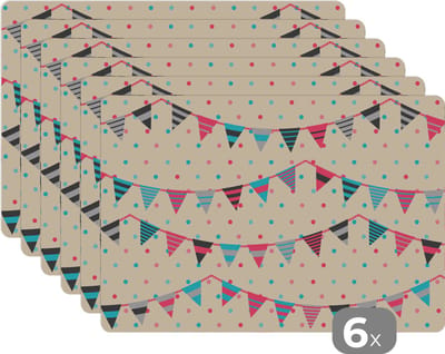 Placemat - Placemats kunststof - Slingers - Patronen - Pastel - 45x30 cm - 6 stuks - Hittebestendig - Anti-Slip - Onderlegger - Afneembaar