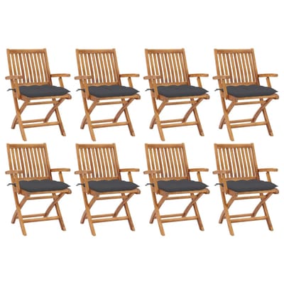 vidaXL - Opklapbare - stoelen - met - kussens, - 8 - stuks, - massief - teakhout