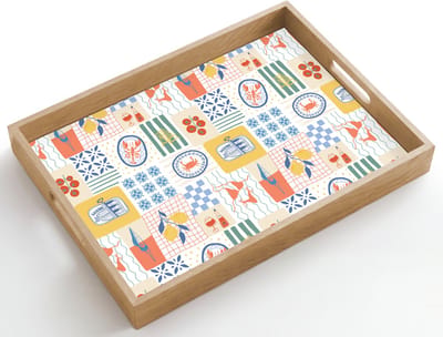 Dienblad hout 50x35 cm - Schootdienblad - Illustratie - Patroon - Grafisch - Kleur - Borrelplank rechthoek - Plateau dienbladen