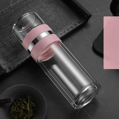 Fengge Thee Water Scheiding Theekop High-End Dubbellaags Glazen Kop Mannelijk en Vrouwelijk Draagbaar Transparante Waterbeker 280ml