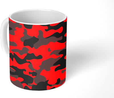 Mok - Koffiemok - Camouflage - Rood - Patronen - Mokken - 350 ML - Beker - Koffiemokken - Theemok