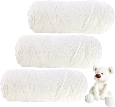 3 Rollen Chenillegaren (100g/100m per rol) Fluweelachtige Babywol Extra Zacht Babywol om te Haken Hypoallergeen Huidvriendelijk Comfortabel Perfect voor Dekentjes, Mutsjes, Sjaal en Knuffels(Crèmewit)