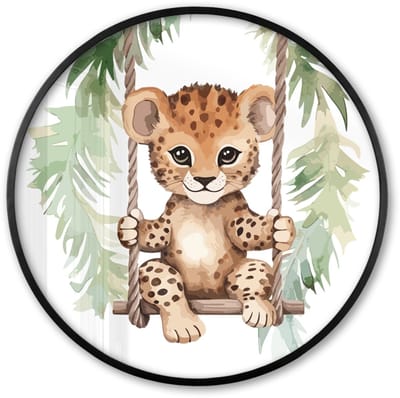 Poster in lijst Rond - Fotolijst 60x60 cm - Posters - Luipaard - Dier - Kinderen - Jungle - Ronde posterlijst zwart - Decoratie - Wanddecoratie woonkamer - Muurdecoratie slaapkamer