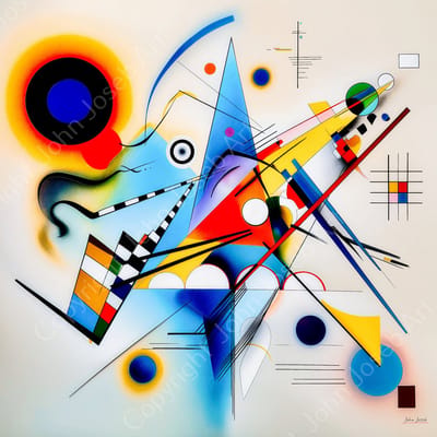 John Joseb Art (Aluminium) 100x100 | Abstract geometrisch in Kandinsky stijl, vierkant, kleurrijk, felle kleuren, kunst | rood, geel, blauw, grijs, bruin, modern | foto-schilderij op dibond, metaal wanddecoratie