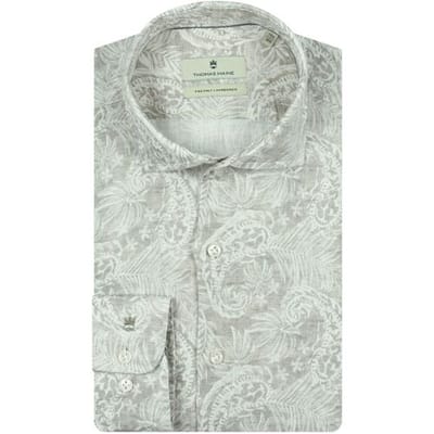 Thomas Maine Overhemd Linnen Fantasy Paisley Roma Modern Kent Zand / male