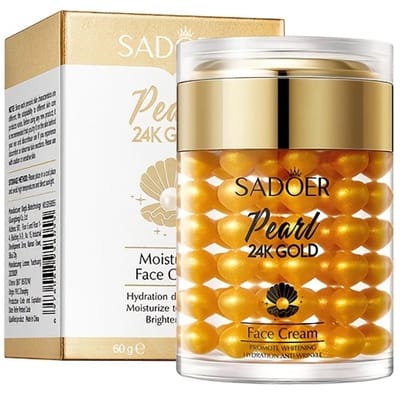 SADOER 24K Goud & Hyaluronzuur Gezichtscrème + Hydraterende Essence Serumcapsules – Anti-Rimpel & Verstevigend | Pinda's -vormige softgelcapsules | serumcapsules met knijp-pipet| Skin Care