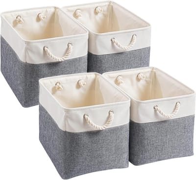Famanu – Stoffen opbergkubussen set van 4 - 33x33x33 cm - ruime opbergmanden voor kleding en accessoires - koud grijs