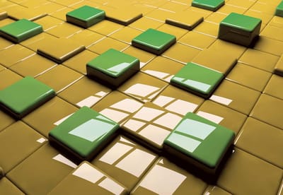 Fotobehang Modern Abstract Squares Green Yellow | XL - 208cm x 146cm | 130g/m2 Vlies