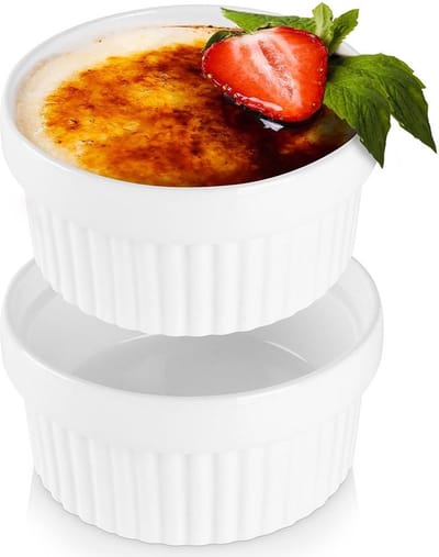 Creme Brulee Schaaltjes Keramiek Wit 11 cm, 250 ml 2 stuks - Ramekins - Set - Ovenschaal - Snackkommen - Dipschalen - Kleine Komen voor Dipsauzen en Snacks