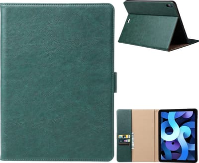 Geschikt voor iPad 11 hoes en iPad 10 hoes Leer - 11e en 10e Generatie - 10.9 Inch - 2024 en 2022 - Leren Case Cover - Luxe Lederen Tablethoes - Met Standaard - Met Pasjeshouder - Groen
