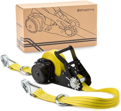 Spanband Set - Rateltouw - Veilig Vervoeren - Automatisch oprolbaar - 3.8 cm x 6.1 m - Geel