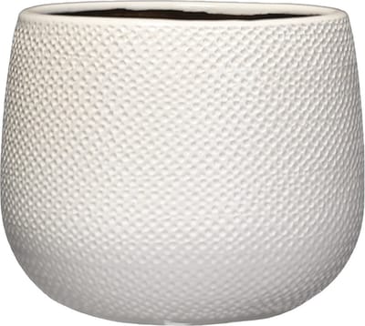 Mica Decorations Bloempot - wit - keramiek - ribbels - D18 x H16 cm - plantenpotten