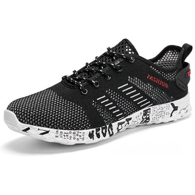 Zomer Heren Outdoor Strand Casual Schoenen Vetersluiting Mesh Ademend Heren Sportschoenen Schokabsorberend Antislip Heren Hardloopschoenen 42 black