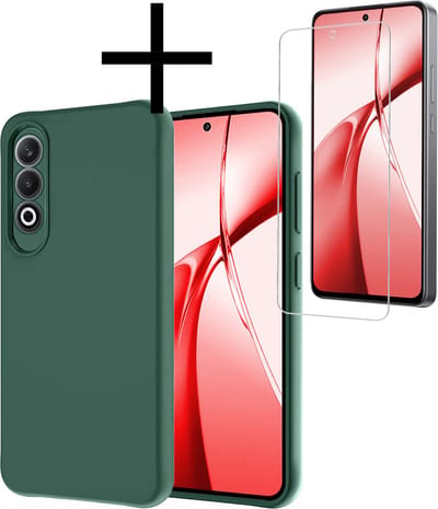 Hoesje - Met Screenprotector - Geschikt voor OnePlus Nord CE4 - Sterk & Shockproof - Back Cover - Siliconen Case - Telefoon Hoes - Donkergroen