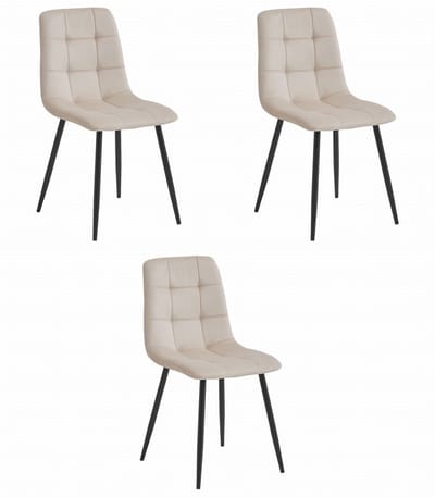 Set van 3 Eetkamerstoelen KARA Beige – Velvet Bekleding, Ergonomisch Design, Zwarte Metalen Poten, Comfortabele Zitting, Max. 120 kg