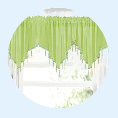 Lange Driehoekige Korte Gordijnen van Kant voor Keuken en Eetkamer - Decoratieve Raamdecoratie in Fruitgroen